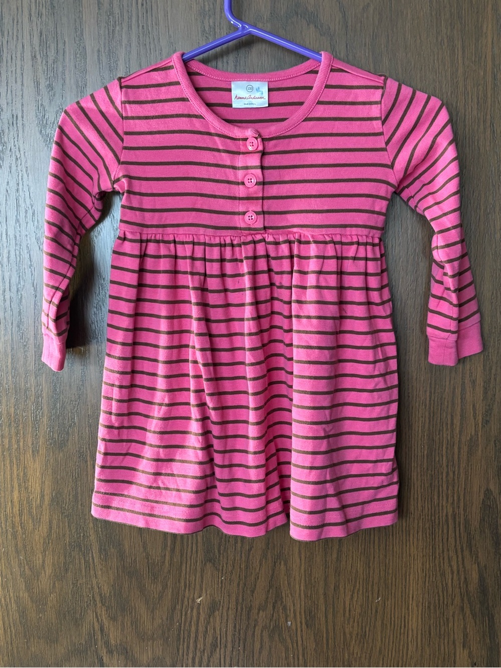 Hanna Andersson Cotton Pink and Brown Striped Long Sleeve Girls Dress
